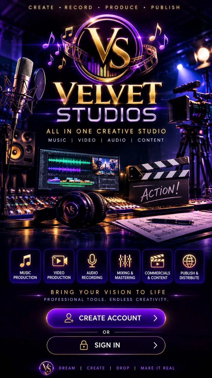 Velvet Studios creative studio landing experience